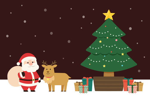 クリスマスカード　文字なし クリスマス,ポストカード,グリーディングカード,デザイン,サンタクロース,トナカイ,クリスマスツリー,装飾,星,プレゼントボックスのイラスト素材