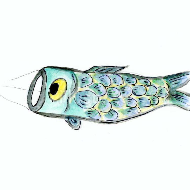 緑の鯉のぼり 手描き,手書き,初夏のイラスト素材