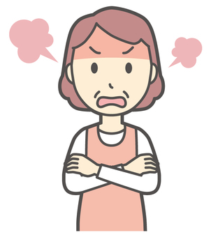  エプロンおばちゃん-184-バスト 正面,怒る,おばちゃん,エプロン,お母さん,ママ,中年,おばさん,主婦,人物のイラスト素材