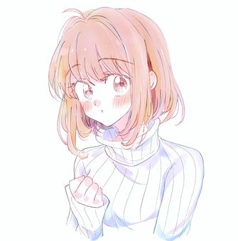 冬の女の子　タートルネックニット 女性,恋,かわいい,若い,好き,人物,見つめる,恋心,冬,女の子のイラスト素材