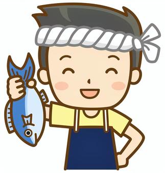 魚屋さん 魚屋,魚,店員,従業員,前掛け,水産業,鮮魚店,魚市場,男性,商売のイラスト素材