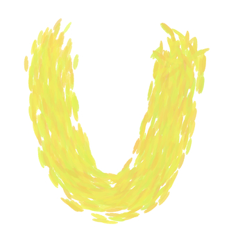 手描き風・黄色のアルファベット「U」 アルファベット,英語,黄色,手描き風,水彩,筆,デザイン素材,教育,ポップ,明るいのイラスト素材
