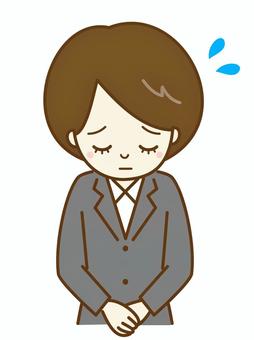 会社　ごめんなさいと謝罪する社員さん 挨拶,会社,社員,企業,職場,正社員,新入社員,丁寧,スーツ,女性のイラスト素材