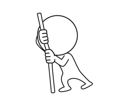杖で体を支えて歩く 棒人間,杖,線画,シンプル,ゆるいのイラスト素材