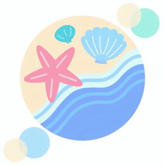 ヒトデと貝と浜辺のイラスト ヒトデ,海星,貝,貝殻,生物,生き物,棘皮動物,軟体動物,浜辺,海のイラスト素材
