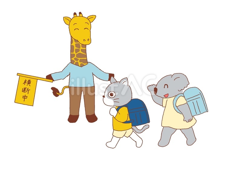旗当番のキリン キリン,コアラ,猫のイラスト素材