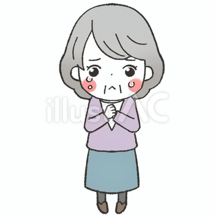 涙目のおばあさん 涙目,涙,泣いているのイラスト素材