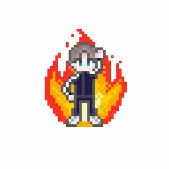 ドット絵の燃える長袖ジャージの男子生徒 ドット絵の燃える長袖ジャージの男子生徒 ドット絵,ピクセル,ピクセルアート,男子高校生,dk,中学生,高校生,学生,炎,火のイラスト素材