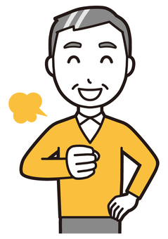  ニット中年男性(黄)-341-バスト 任せて,おじさん,男性,中年,お父さん,パパ,シニア,ミドルエイジ,人物,かわいいのイラスト素材