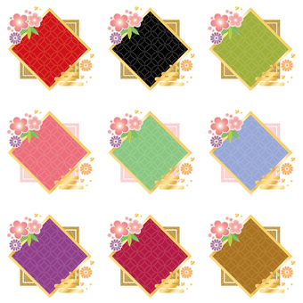 デザイン素材861 フレーム,ラベル,和風,和柄,七宝柄,きれい,かわいい,梅,竹,正月のイラスト素材