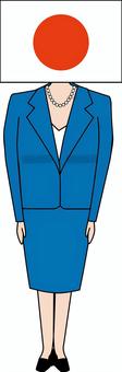 日本擬人化　 日本,国家,国旗,日の丸,擬人化,女性,スーツ,青,立ち姿,線画のイラスト素材