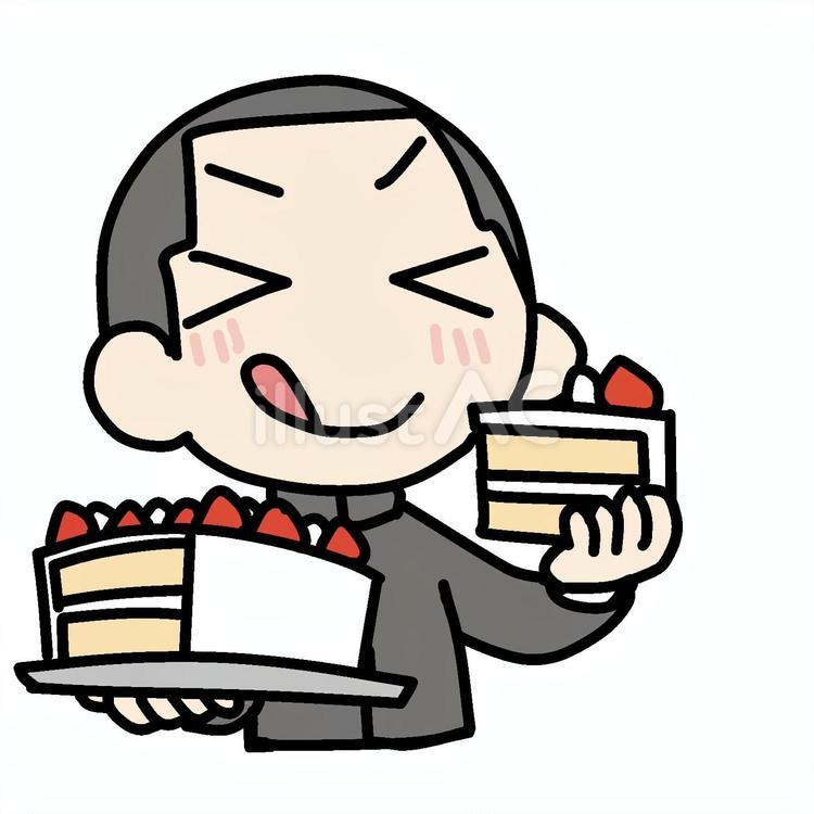 好物のケーキを爆食いする学生少年 学生,好物,爆食いのイラスト素材