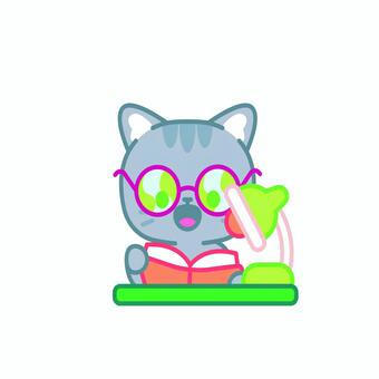 イラスト0150 猫,本,読書,可愛い,動物,知識,ねこ好き,学び,メガネ,勉強のイラスト素材