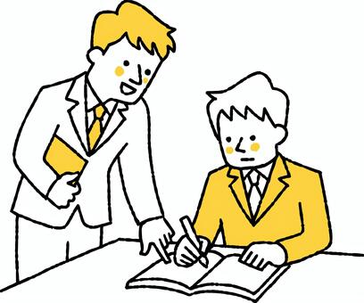 先生から勉強を教わる男子学生 先生,勉強,教わる,男子,学生,教師,学校,高校生,教育,学習のイラスト素材