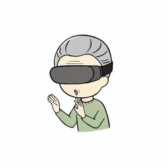 VR体験をしているシニア男性 vr体験,ゴーグル,仮想現実,ゲーム,シニア,男性,老人,祖父,おじいちゃん,高齢者のイラスト素材