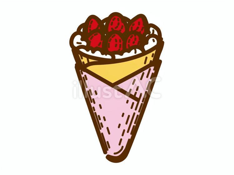 クレープアイコンアンティークペン画風 クレープ,イチゴ,アイコンのイラスト素材