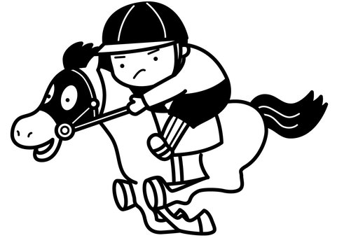 競馬-1c 競馬,競走馬,馬,騎手,帽子,覆面,手綱,乗る,走る,男性のイラスト素材