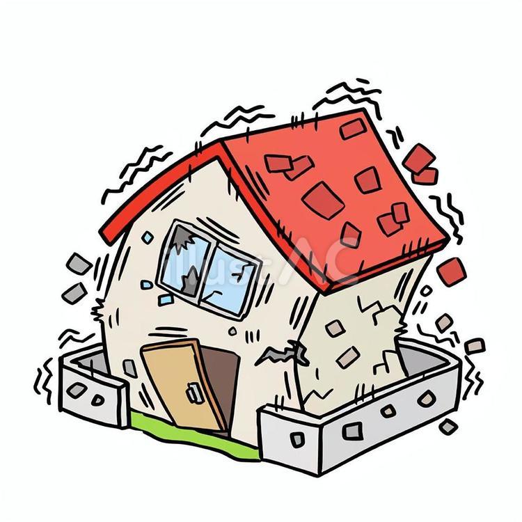 地震で倒壊する住宅 地震,災害,家のイラスト素材