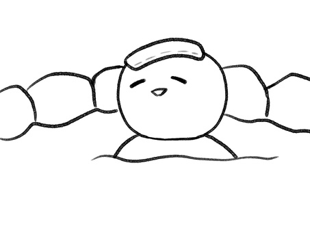 温泉に浸かる棒人間 棒人間,人物,温泉,まったり,手描き,落書き,表情,黒,シンプル,素材のイラスト素材