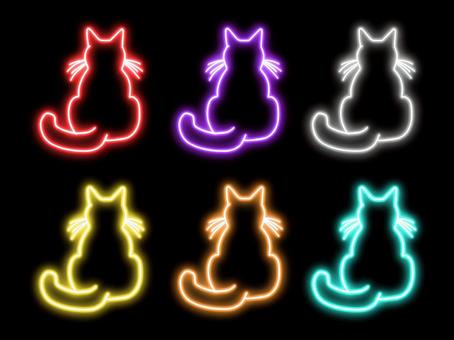 ネオンの猫の後ろ姿 ネオンの猫の後ろ姿 猫,後ろ姿,動物,ペット,手描き,ネオン,ライト,光,灯,蛍光色のイラスト素材