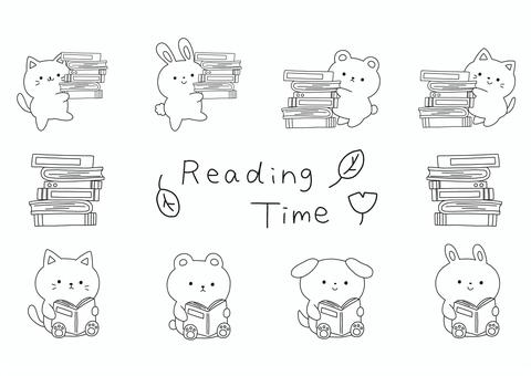 読書の秋セット 読書の秋セット 読書,秋,本,読む,積み重ね,動物,猫,犬,うさぎ,くまのイラスト素材