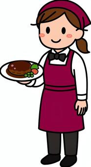 赤のスタッフの料理配膳です。 レストラン,スタッフ,シンプル,従業員,飲食店,接客,サービス,店員,接客業,カフェのイラスト素材