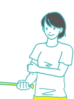 トレーニングチューブで腱板を鍛える 腱板,トレーニング,リハビリ,回復,体操,運動,鍛える,テーブル,女性,トレーニングチューブのイラスト素材