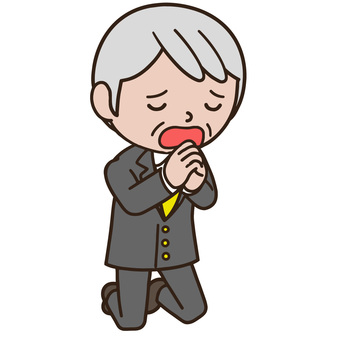 祈る人 合掌,手合わせ,お願い,悲しみ,絶望,涙,願い,藁にもすがる,男性,スーツのイラスト素材