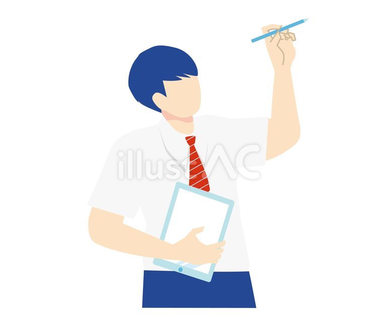 タブレットを持った夏服の男子学生 男の子,ネクタイ,かわいいのイラスト素材