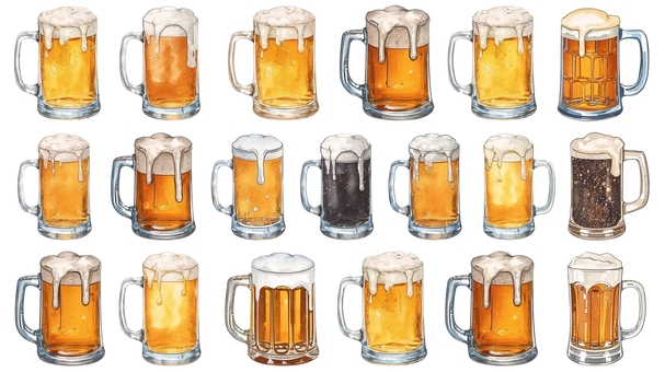 白背景にリアルなビールのセット