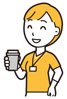  訪問看護師女性(黄)-251-バスト コーヒー,笑顔,訪問看護師,看護師,女性,医療,病院,介護,ナース,在宅看護のイラスト素材