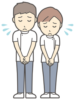  理学療法士の男女-002-全身 おじぎ,理学療法士,男女,医療,病院,クリニック,整体師,柔道整復師,鍼灸師,人物のイラスト素材