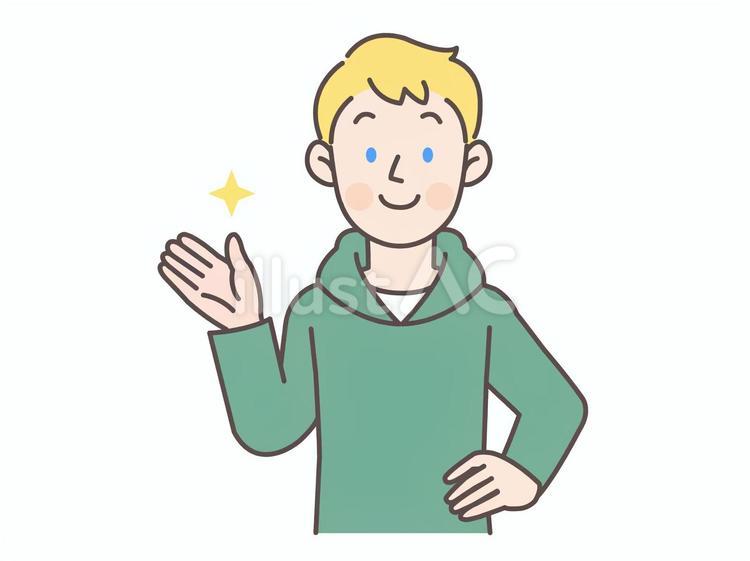 腰に手を当てて案内する白人男性 人物,外国人,海外のイラスト素材