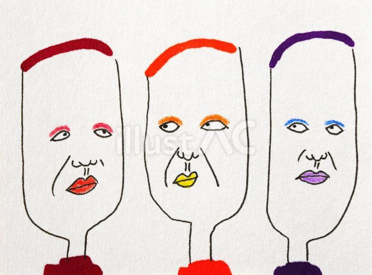 化粧をした3人の人物 3人,顔,人物のイラスト素材