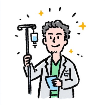 点滴とカルテを持つ医師