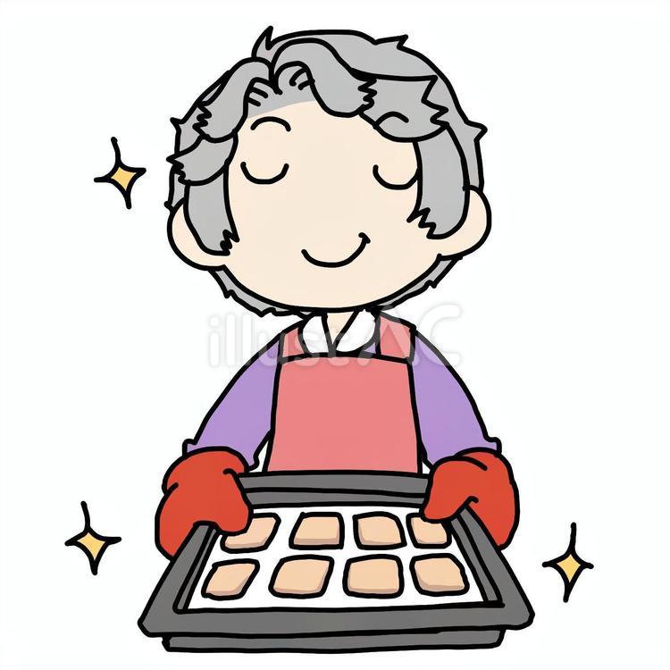 ドヤ顔で上手にクッキーを焼くおばあさん おばあさん,クッキー,ドヤ顔のイラスト素材