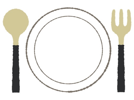スプーンとフォークとお皿 スプーン,フォーク,お皿,テーブルウェア,カトラリー,テーブルマナー,メニュー,レストラン,ディナー,シンプルのイラスト素材
