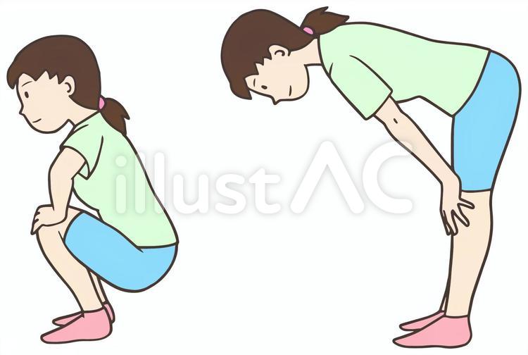 準備体操で膝の屈伸をする女性 体操,屈伸,準備体操のイラスト素材
