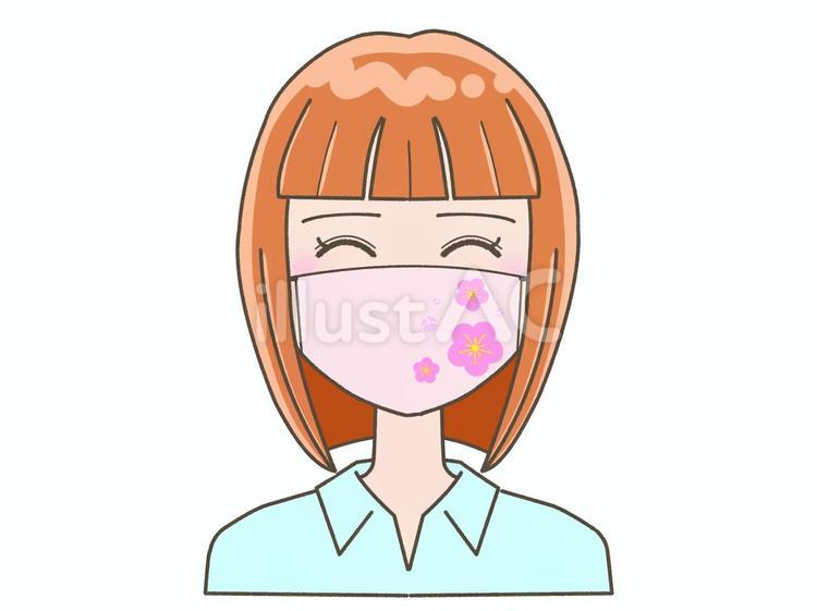 梅柄のマスクをする女性 マスク,梅,春のイラスト素材