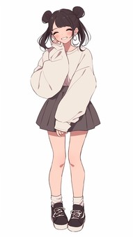 お団子ヘアの笑顔の女の子