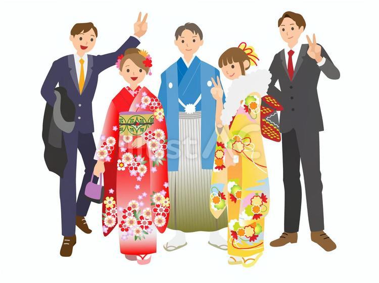 成人式で記念写真 成人式,振袖,二十歳のイラスト素材