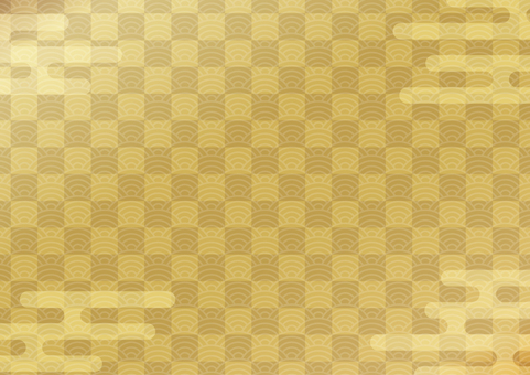 市松と青海波の背景-1（A4横） 市松,青海波,霞,雲,和柄,背景,グラデーション,a4,横,金のイラスト素材