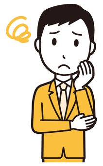  スーツ青年(黄)-259-バスト 困った,ビジネスマン,会社員,男性,サラリーマン,オフィス,ビジネス,営業マン,先生,講師のイラスト素材