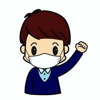 【こども】マスクをしてガッツポーズ 【こども】マスクをしてガッツポーズ 子ども,男の子,ガッツポーズのイラスト素材