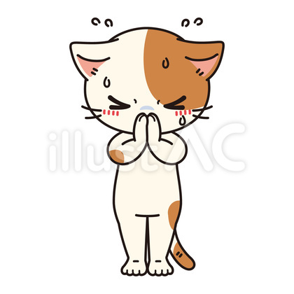 手を合わせて謝る可愛いぶち猫