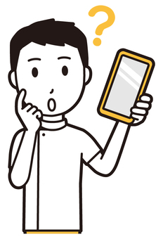  理学療法士男(黄)-332-バスト スマホ,はてな,理学療法士,整体師,白衣,医療,病院,柔道整復師,カイロプラクティック,鍼灸師のイラスト素材