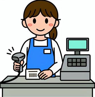 レジ担当の青のスタッフです。 レジ,担当,スタッフ,シンプル,店員,操作,会計,接客,販売員,レジ打ちのイラスト素材