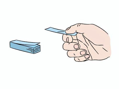 付箋と手 つまむ,手,付箋,オフィス用品,剥がす,水色のイラスト素材