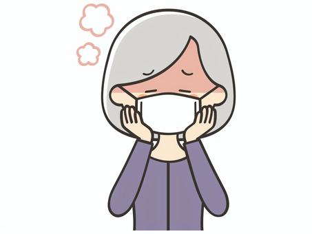 熱が出てマスクをしているおばあさん おばあさん,お年寄り,高齢者,おばあちゃん,熱,マスク,インフルエンザ,ウイルス,感染症,感染のイラスト素材