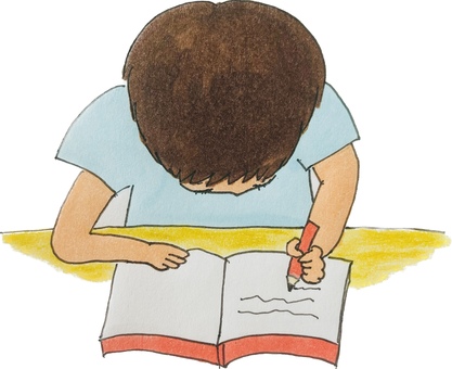 勉強中 勉強,宿題,小学生,男の子,少年,手描き,日記,字,書く,子どものイラスト素材